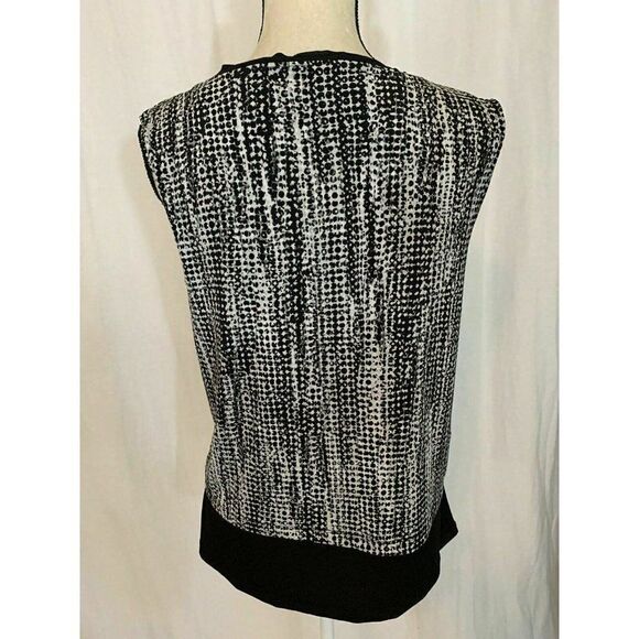 T Tahari Womens Black White Crew Neck Tank Top Blouse Medium - Picture 4 of 7